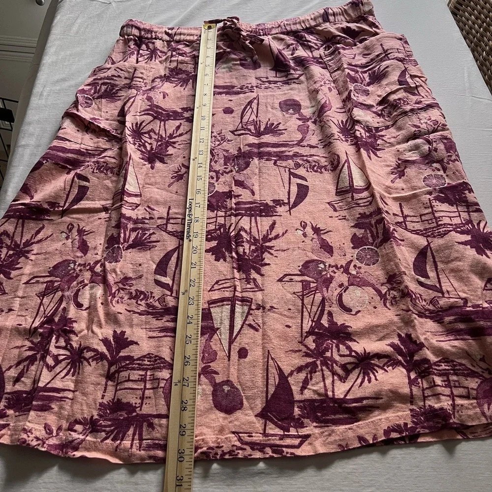 Denim & Co. Naturals Linen Blend Pink Tropical Midi Skirt Size Large Petite